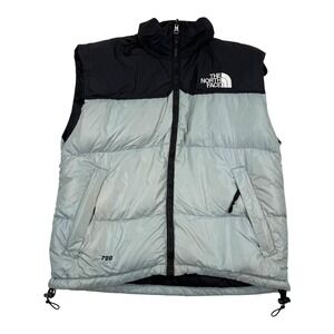 Vtg The North Face Vest Womens Medium Gray Black 700 Down Puffer Hooded Full Zip